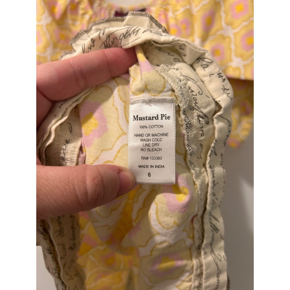 Mustard‎ Pie Girls Yellow Pink Floral Dress Cotton Ruffle Boho Size 6 - Picture 6 of 6